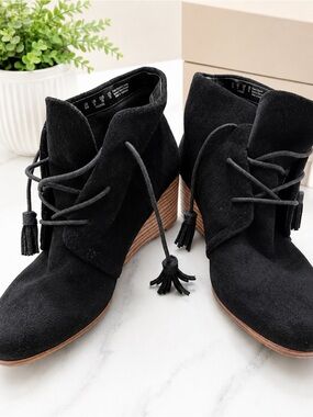 Dr. Scholl's Black Suede Lace-Up Ankle Booties with Tassels